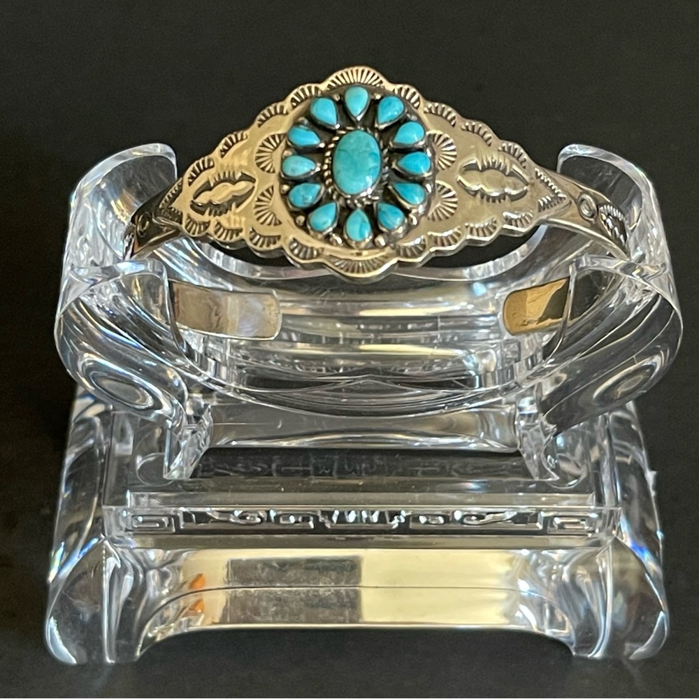 T Philippines 925 sterling silver turquoise cuff bangle.